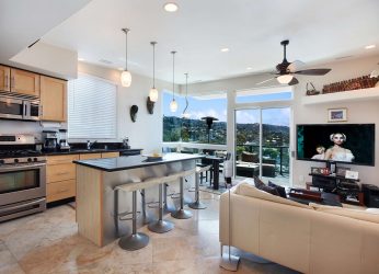 Decoração de interiores de uma grande cozinha moderna: 200 + (foto) idéias de design (cortinas, papel de parede, balcão de bar)