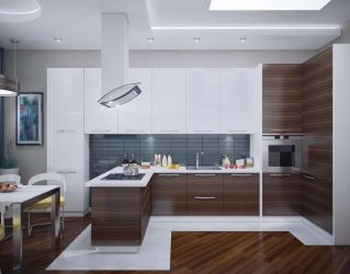 Decoração de interiores de uma grande cozinha moderna: 200 + (foto) idéias de design (cortinas, papel de parede, balcão de bar)