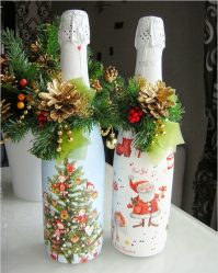 Garrafas de decoupage para o Ano Novo (mais de 170 fotos). Jóias DIY. Novas ideias e workshops