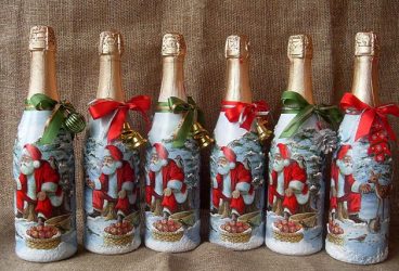 Garrafas de decoupage para o Ano Novo (mais de 170 fotos). Jóias DIY. Novas ideias e workshops