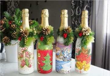 Garrafas de decoupage para o Ano Novo (mais de 170 fotos). Jóias DIY. Novas ideias e workshops