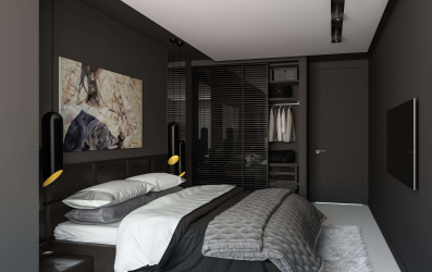 235 + Design Fotos em cores escuras: Dark or Cozy? Excepcionalmente elegante e moderno interior (quarto, sala, cozinha, banheiro)