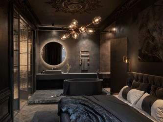 235 + Design Fotos em cores escuras: Dark or Cozy? Excepcionalmente elegante e moderno interior (quarto, sala, cozinha, banheiro)