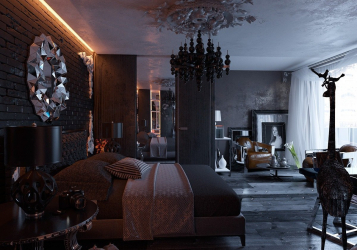 235 + Design Fotos em cores escuras: Dark or Cozy? Excepcionalmente elegante e moderno interior (quarto, sala, cozinha, banheiro)