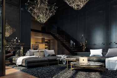 235 + Design Fotos em cores escuras: Dark or Cozy? Excepcionalmente elegante e moderno interior (quarto, sala, cozinha, banheiro)