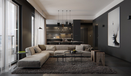 235 + Design Fotos em cores escuras: Dark or Cozy? Excepcionalmente elegante e moderno interior (quarto, sala, cozinha, banheiro)