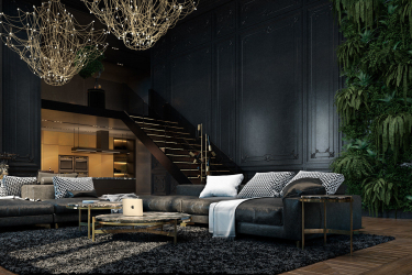 235 + Design Fotos em cores escuras: Dark or Cozy? Excepcionalmente elegante e moderno interior (quarto, sala, cozinha, banheiro)