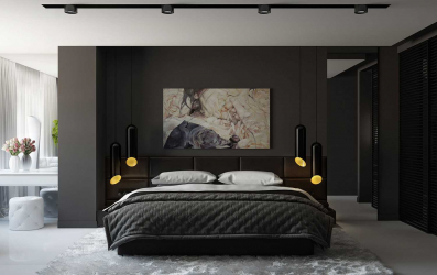 235 + Design Fotos em cores escuras: Dark or Cozy? Excepcionalmente elegante e moderno interior (quarto, sala, cozinha, banheiro)