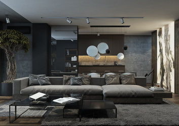 235 + Design Fotos em cores escuras: Dark or Cozy? Excepcionalmente elegante e moderno interior (quarto, sala, cozinha, banheiro)