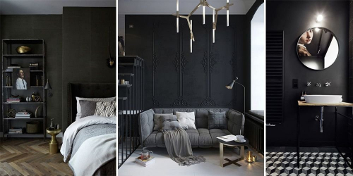 235 + Design Fotos em cores escuras: Dark or Cozy? Excepcionalmente elegante e moderno interior (quarto, sala, cozinha, banheiro)