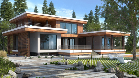 Projetos de casas com telhado plano são tecnologias simples de construção (de um andar, de dois andares, de madeira, pequenas). Tendências modernas de alta tecnologia e minimalismo (mais de 175 fotos)