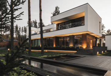 Projetos de casas com telhado plano são tecnologias simples de construção (de um andar, de dois andares, de madeira, pequenas). Tendências modernas de alta tecnologia e minimalismo (mais de 175 fotos)