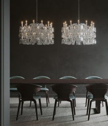 Crie uma bela iluminação (150 + Foto): lustres de cristal no interior da sala e quarto (teto, pendurado, clássico)