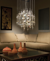 Crie uma bela iluminação (150 + Foto): lustres de cristal no interior da sala e quarto (teto, pendurado, clássico)