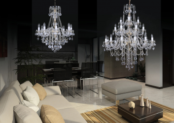 Crie uma bela iluminação (150 + Foto): lustres de cristal no interior da sala e quarto (teto, pendurado, clássico)
