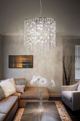 Crie uma bela iluminação (150 + Foto): lustres de cristal no interior da sala e quarto (teto, pendurado, clássico)