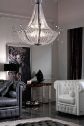 Crie uma bela iluminação (150 + Foto): lustres de cristal no interior da sala e quarto (teto, pendurado, clássico)