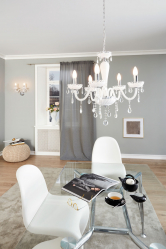 Crie uma bela iluminação (150 + Foto): lustres de cristal no interior da sala e quarto (teto, pendurado, clássico)