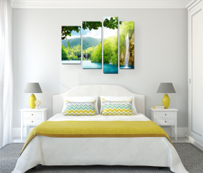 Como fazer espaço no quarto acima da cama: colocação de pinturas pelo Feng Shui. 170+ (Fotos) acentos brilhantes e elegantes