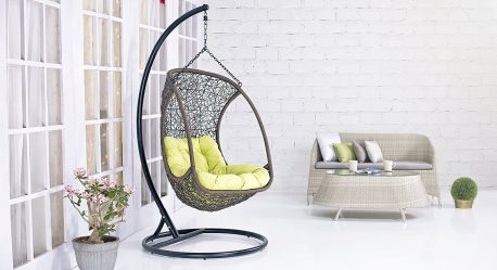 เก้าอี้ที่ถูกระงับจากหวายธรรมชาติและประดิษฐ์: 195+ ตัวเลือกภาพ (หวาย, macrame, พร้อมฝาครอบ)