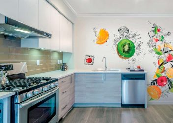 Papel de parede moderno para a cozinha (240 + Foto): Catálogo de idéias