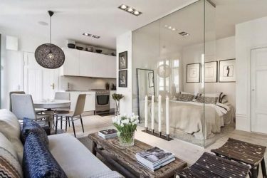 Studio Apartment: Soluções de estilo com elementos decorativos. 205+ Idéias Fotográficas de interior moderno