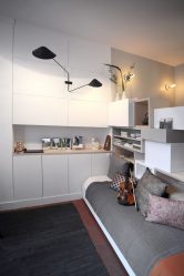 Studio Apartment: Soluções de estilo com elementos decorativos. 205+ Idéias Fotográficas de interior moderno