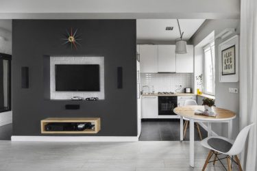 Studio Apartment: Soluções de estilo com elementos decorativos. 205+ Idéias Fotográficas de interior moderno