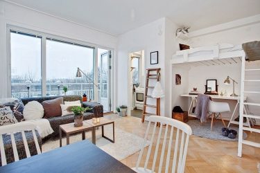 Studio Apartment: Soluções de estilo com elementos decorativos. 205+ Idéias Fotográficas de interior moderno