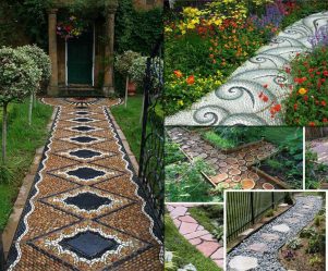 Como é bonito fazer caminhos de jardins com as próprias mãos a baixo custo? Mais de 180 fotos de opções suburbanas de diferentes materiais (telhas, plástico, borracha)