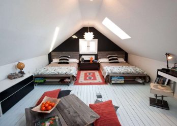 Idéias de design surpreendentes Quartos no sótão: 200 + (Foto) Interiores em estilo contemporâneo