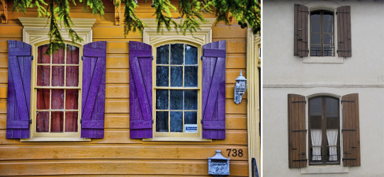 Exemplos de sucesso da transformação da fachada da casa com a ajuda de persianas para janelas (madeira, metal, plástico). Tornar simples e bonito (+ Avaliações)