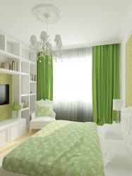 Como fazer um quarto verde interior o melhor lugar para relaxar? 175+ (Fotos) Opções de design (cortinas, papel de parede, paredes)