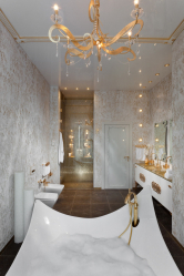 Cor dourada no interior - Design elegante entre luxo e luxo (205+ Foto de cozinha, quarto, sala de estar)