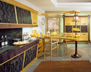 Cor dourada no interior - Design elegante entre luxo e luxo (205+ Foto de cozinha, quarto, sala de estar)